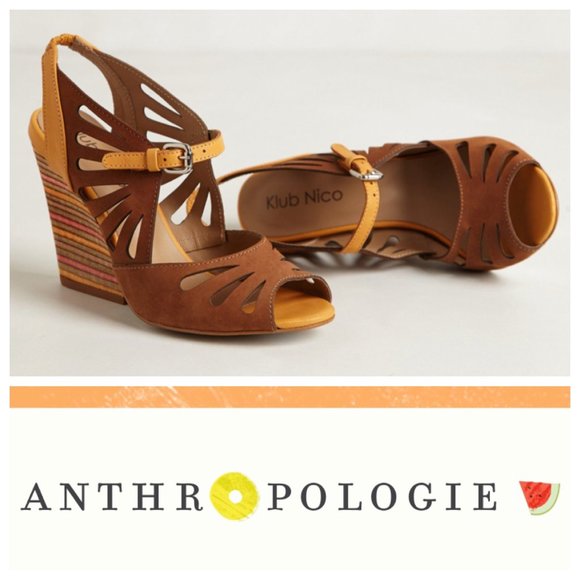 ❌Sold❌ Anthropologie Kiva Leather Cutout Wedges - Picture 2 of 13